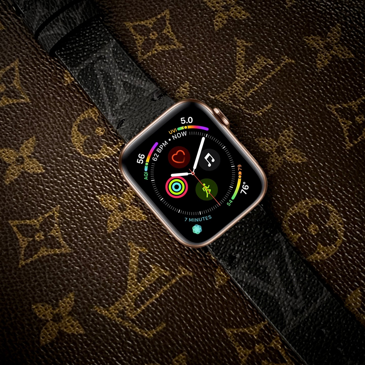 Handmade Upcycled LV Classic Logo Apple Watch Band - Graphite