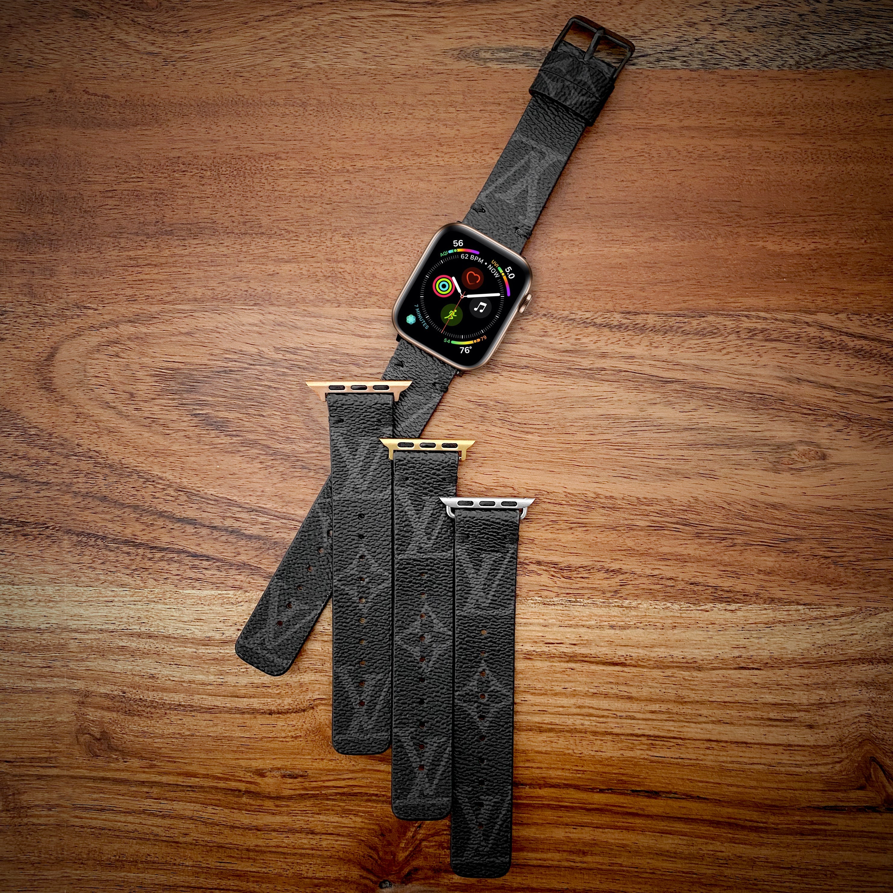Handmade Upcycled LV Classic Logo Apple Watch Band - Graphite