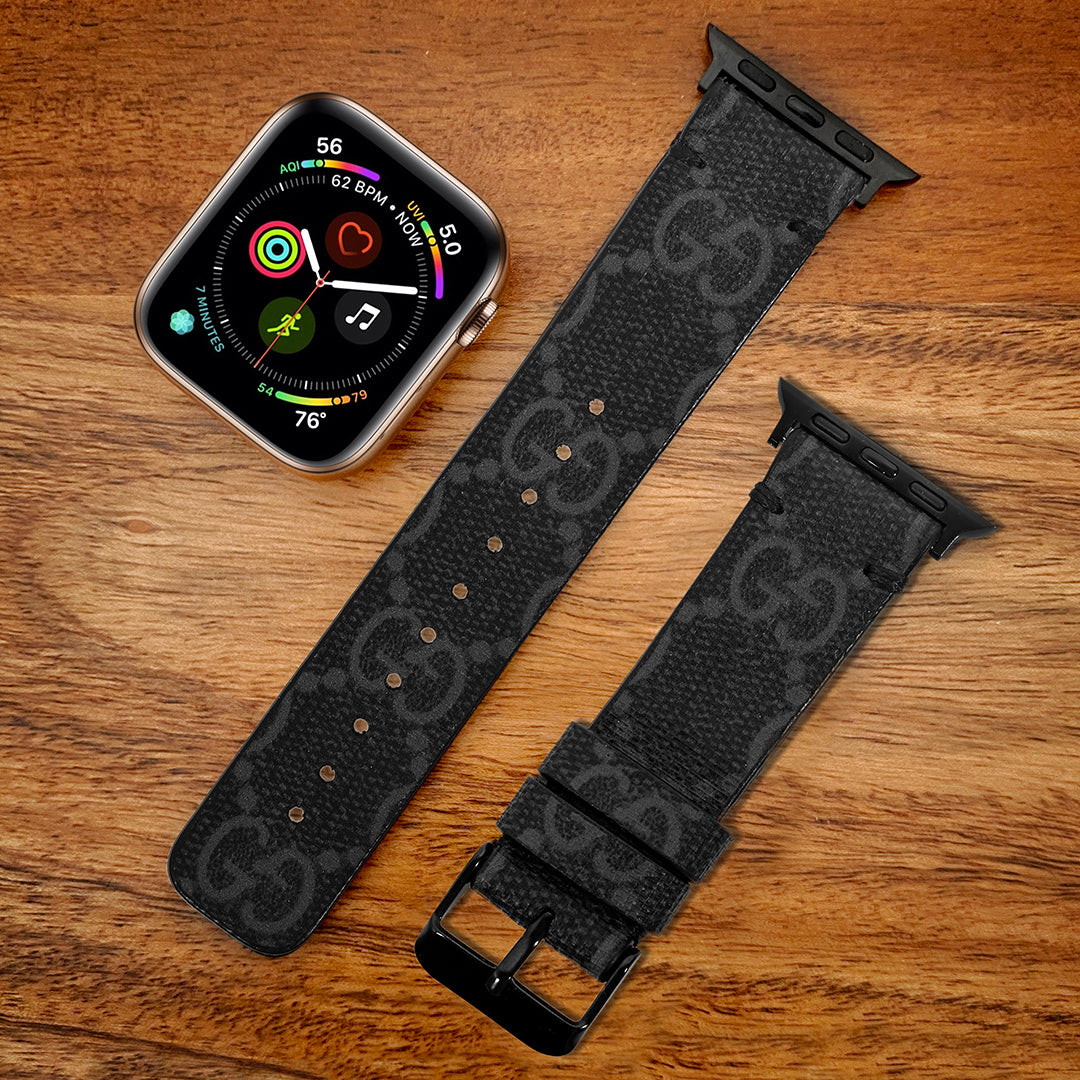 Handmade Upcycled GG Apple Watch Band - Graphite