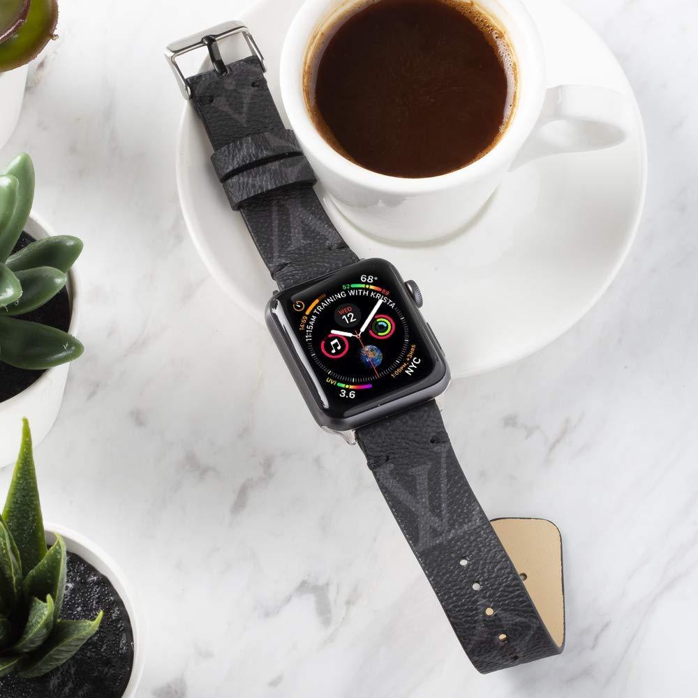 Handmade Upcycled LV Classic Logo Apple Watch Band - Graphite