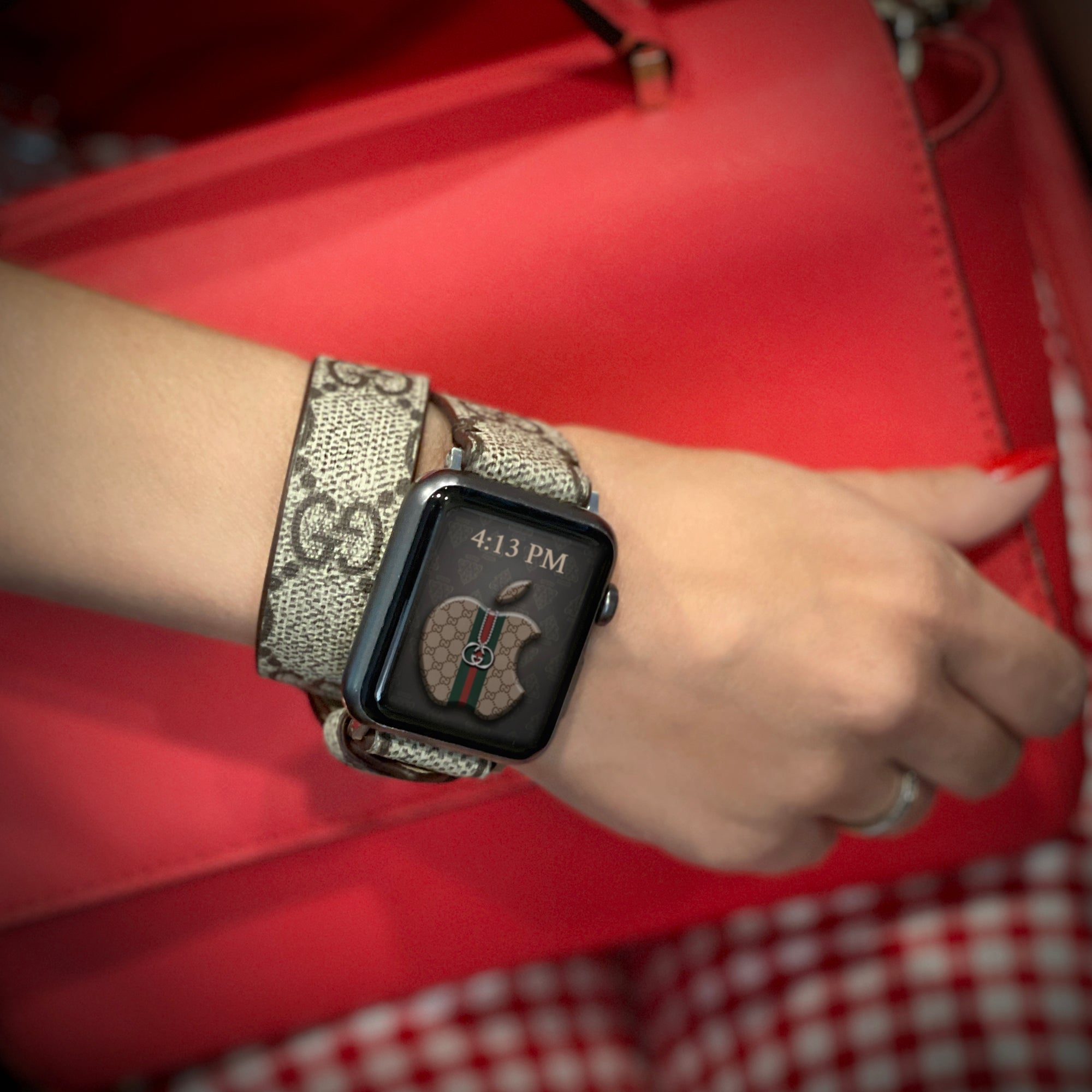 LAST ONE! Upcycled Double Wrap GG Logo Apple Watch Band